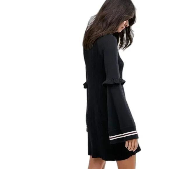 Free People Zou Bisou Cotton Blend Knit Flared Ruffle Stripe Detailing Dress - Picture 4 of 13